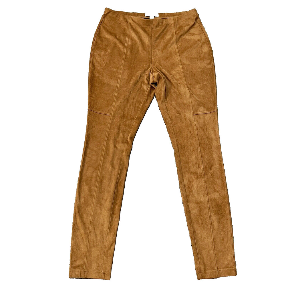 Cato - Tan Faux Suede Doeskin Center Leg Seamed Stretch Pants Size M Medium